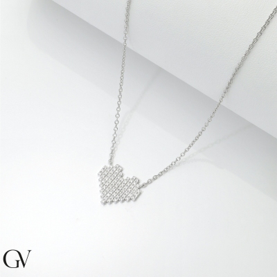 18k white gold necklace with heart pixel diamonds pendant