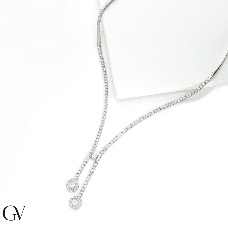18k white gold design tennis necklace with diamonds