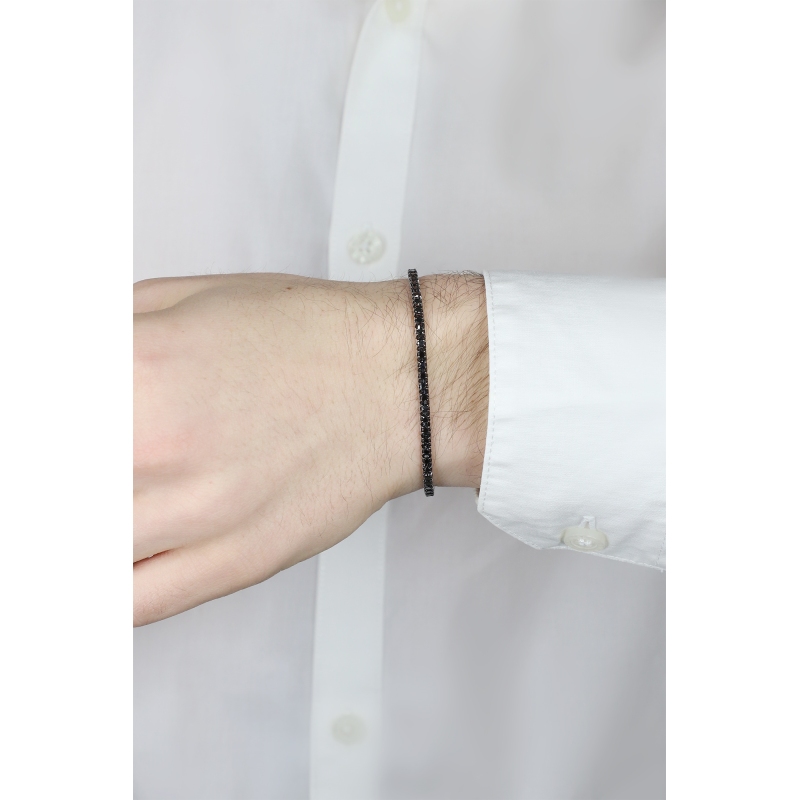 Tennis bracelet with black diamonds white gold 18k