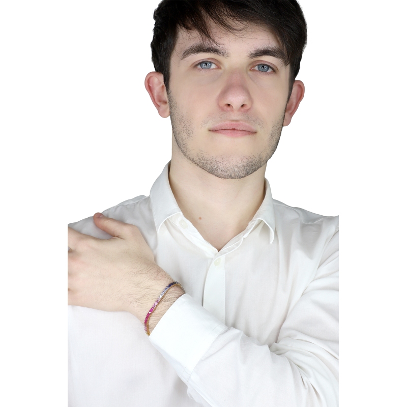 Multicolor sapphires tennis bracelet in white gold 18k