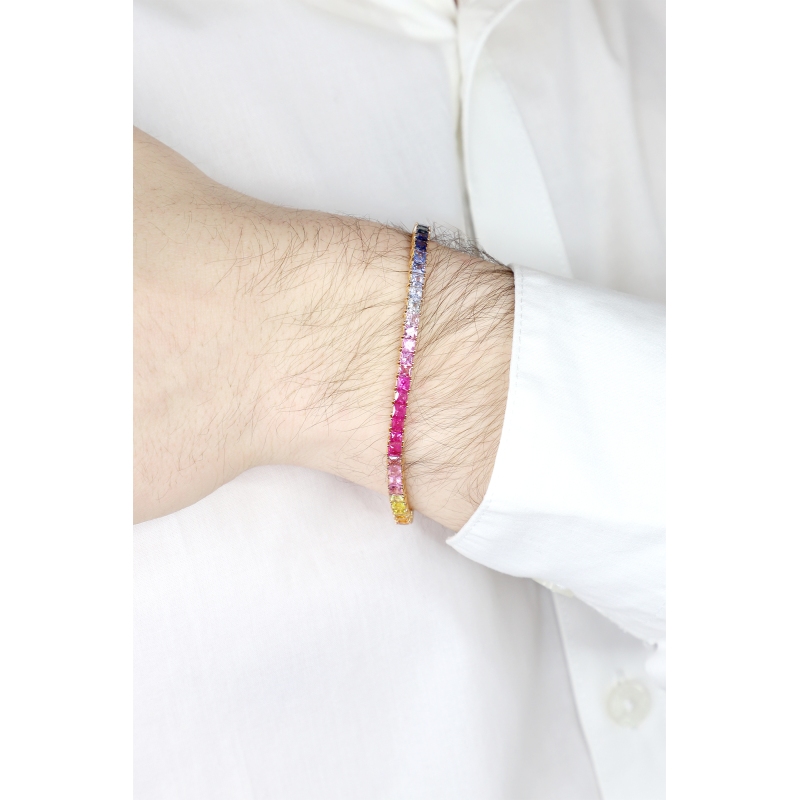 Multicolor sapphires tennis bracelet in white gold 18k