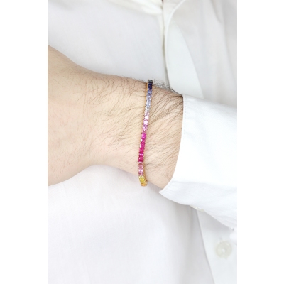 Multicolor sapphires tennis bracelet in white gold 18k