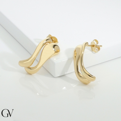 18k yellow gold wave glossy earrings