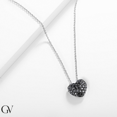 750 white gold necklace with heart pavè black diamonds pendant
