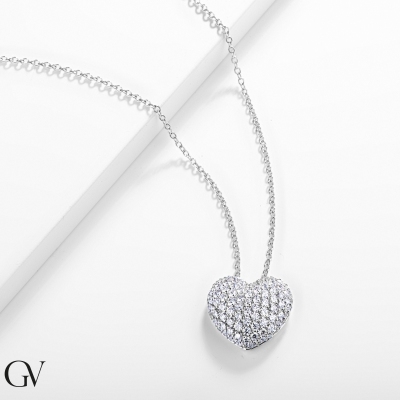 Heart diamonds pavè necklace in white gold 18k