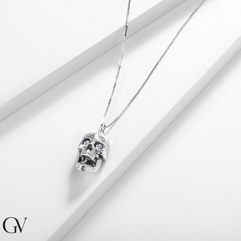 18k white gold skull necklace with diamonds 18k white gold skull necklace with diamonds