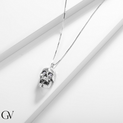 18k white gold skull necklace with diamonds