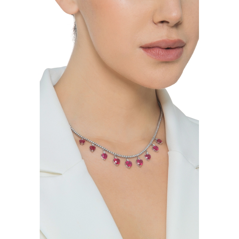 Tennis necklace with ruby heart pendant and diamonds Tennis necklace with ruby heart pendant and diamonds