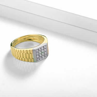 Band men ring in white and yellow gold 18k with pavè diamonds