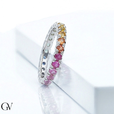 Multicolor sapphire eternity ring in white gold 18k