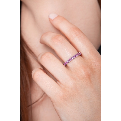 Pink sapphires eternity ring in white gold 18k