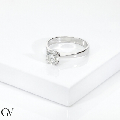 Solitaire ring in white gold 18k with diamond, 0,90 ct