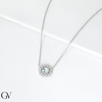 Necklace in white gold 18k with aquamarine and diamonds