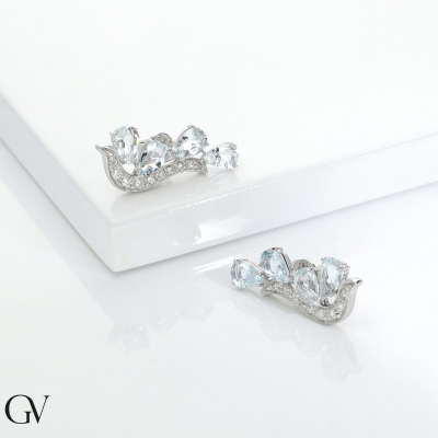 18k white gold design aquamarine and diamond earrings
