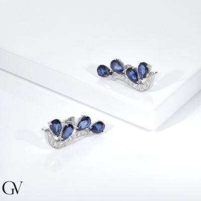 18k white gold blue sapphire and diamond earrings