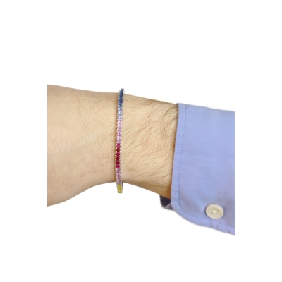 18k white gold tennis bracelet with multicolor sapphires