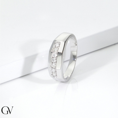 Man ring with 7 diamonds white gold 18k