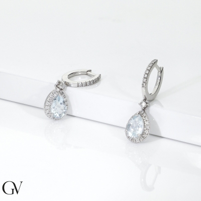 Aquamarine and diamonds drop earrings