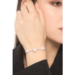 750 white gold spring bracelet with 3 hearts in diamonds 2