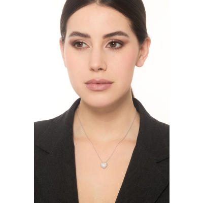 18k white gold heart pavè diamonds necklace