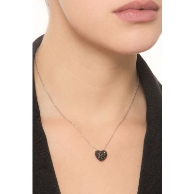 750 white gold necklace with heart pavè black diamonds pendant