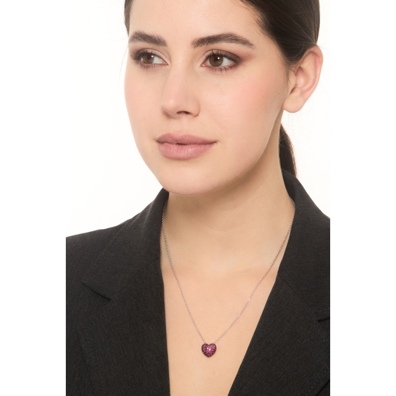18k white gold necklace with heart ruby pavè pendant