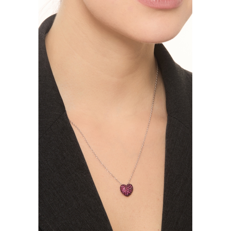18k white gold necklace with heart ruby pavè pendant