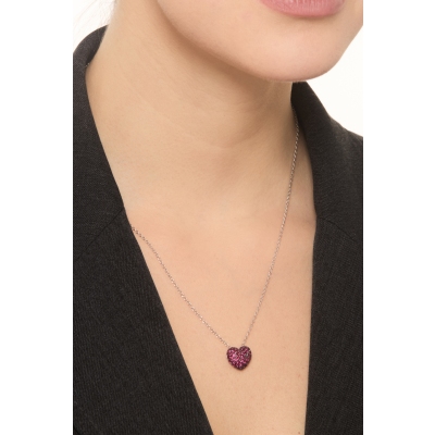 18k white gold necklace with heart ruby pavè pendant