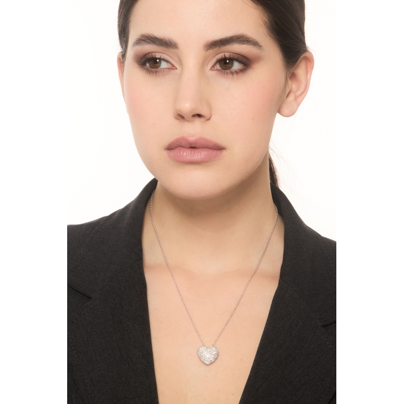 Heart diamonds pavè necklace in white gold 18k