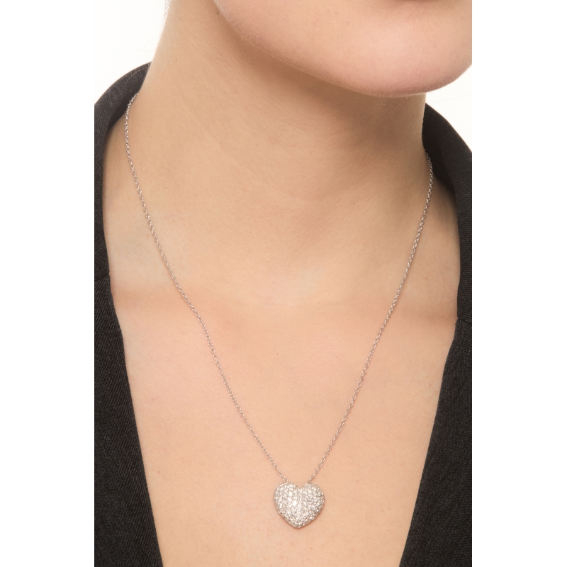 Heart diamonds pavè necklace in white gold 18k