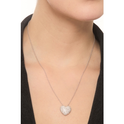 Heart diamonds pavè necklace in white gold 18k