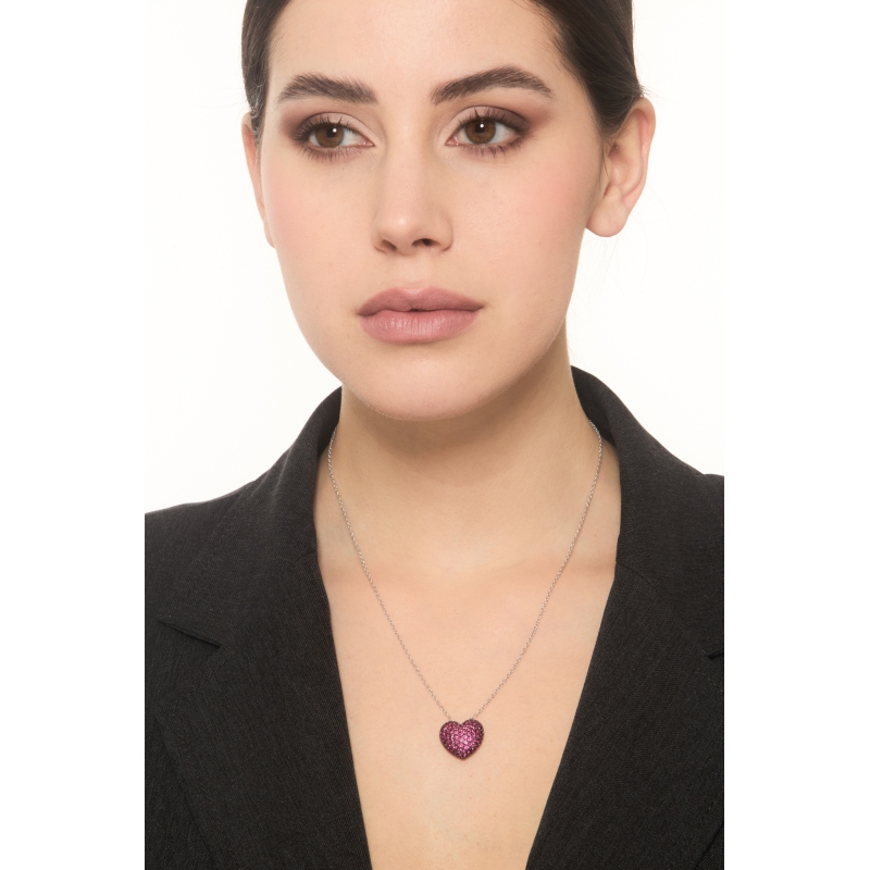 750 white gold necklace with heart ruby pavè pendant 750 white gold necklace with heart ruby pavè pendant