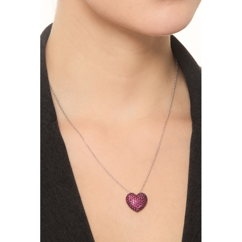 750 white gold necklace with heart ruby pavè pendant 750 white gold necklace with heart ruby pavè pendant