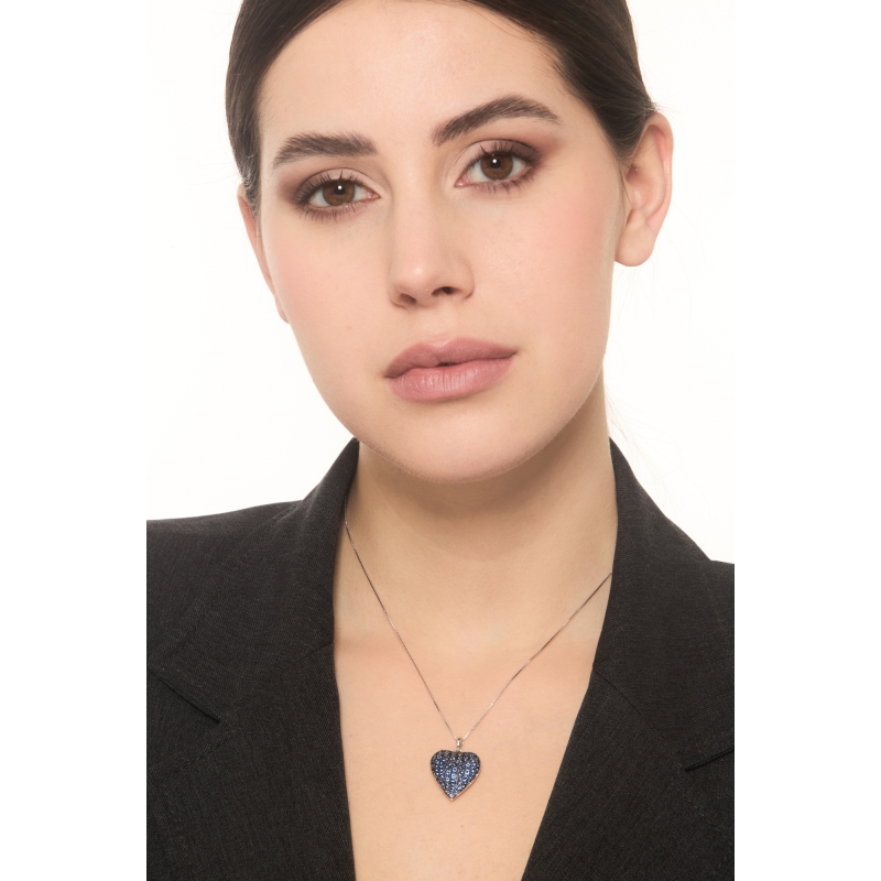 18k white gold necklace with a burnished blue sapphire pavé heart pendant 18k white gold necklace with a burnished blue sapphire pavé heart pendant