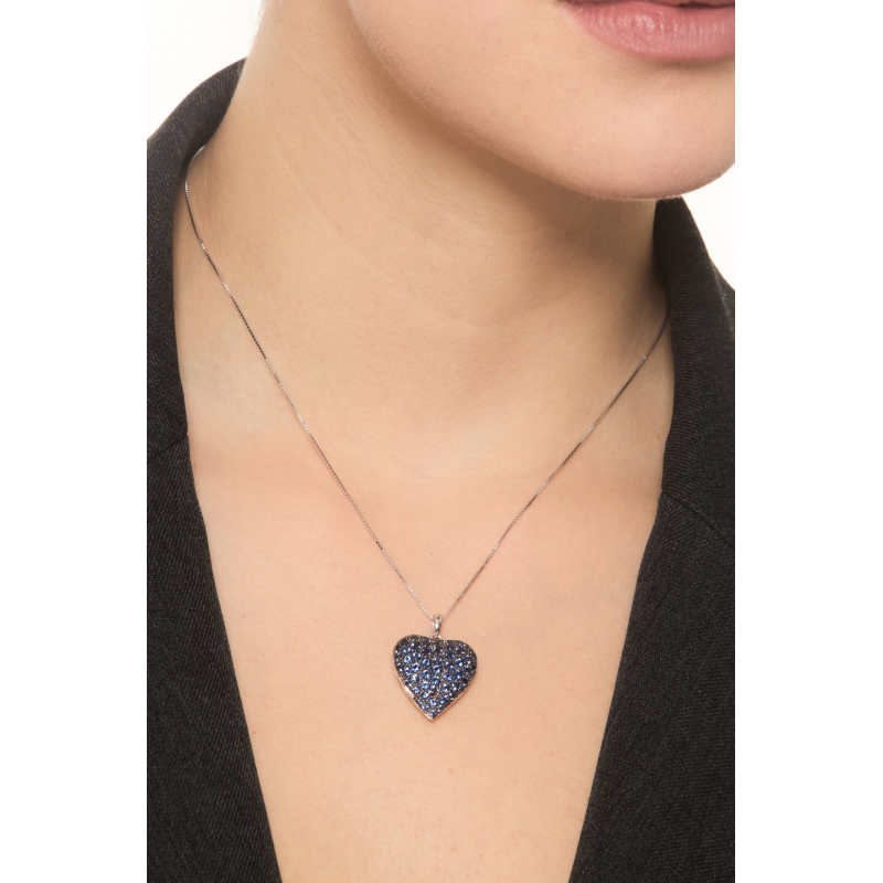 18k white gold necklace with a burnished blue sapphire pavé heart pendant 18k white gold necklace with a burnished blue sapphire pavé heart pendant