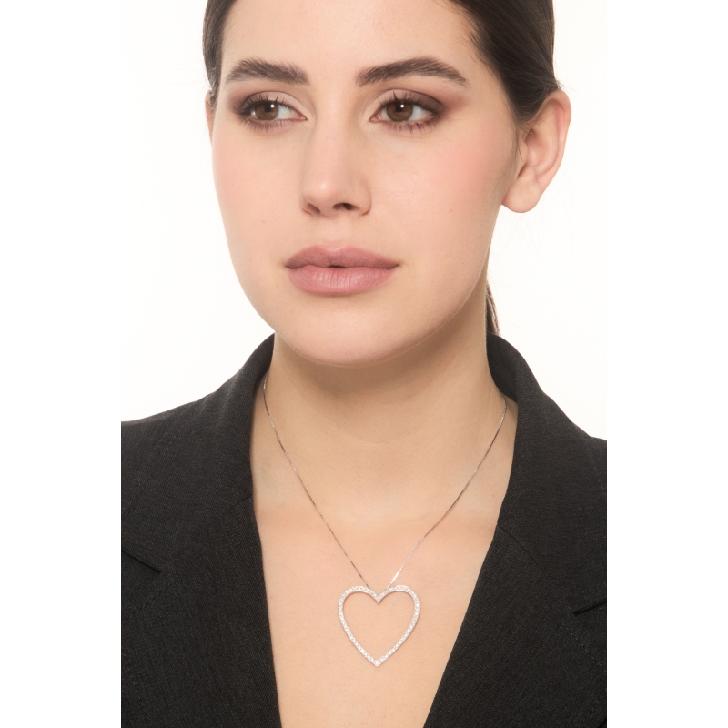 Necklace in white gold 18k with big heart pendant diamonds Necklace in white gold 18k with big heart pendant diamonds