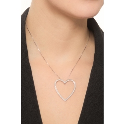 Necklace in white gold 18k with big heart pendant diamonds 2