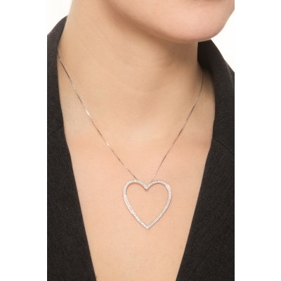 Necklace in white gold 18k with big heart pendant diamonds