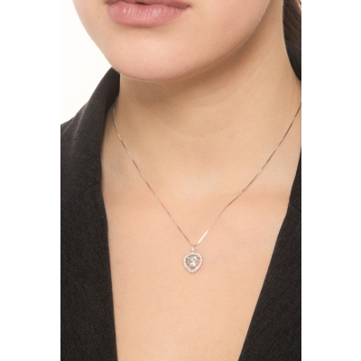 Necklace in white gold 18k with aquamarine heart shaped pendant and diamonds