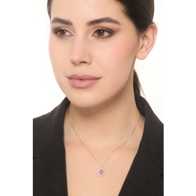 750 white gold necklace with pink sapphires and diamonds heart pendant