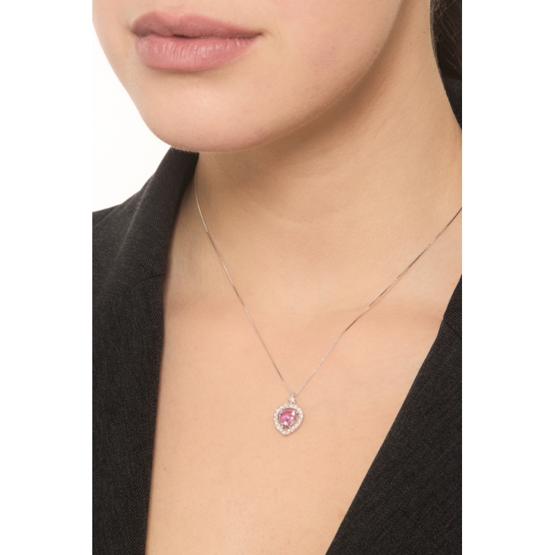 750 white gold necklace with pink sapphires and diamonds heart pendant 750 white gold necklace with pink sapphires and diamonds heart pendant