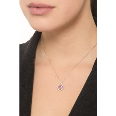 750 white gold necklace with pink sapphires and diamonds heart pendant
