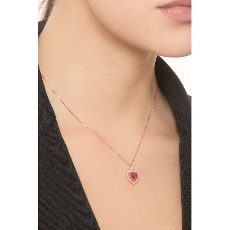 18k rose gold necklace with halo heart ruby and diamonds pendant 18k rose gold necklace with halo heart ruby and diamonds pendant