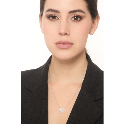 18k white gold necklace with heart pixel diamonds pendant