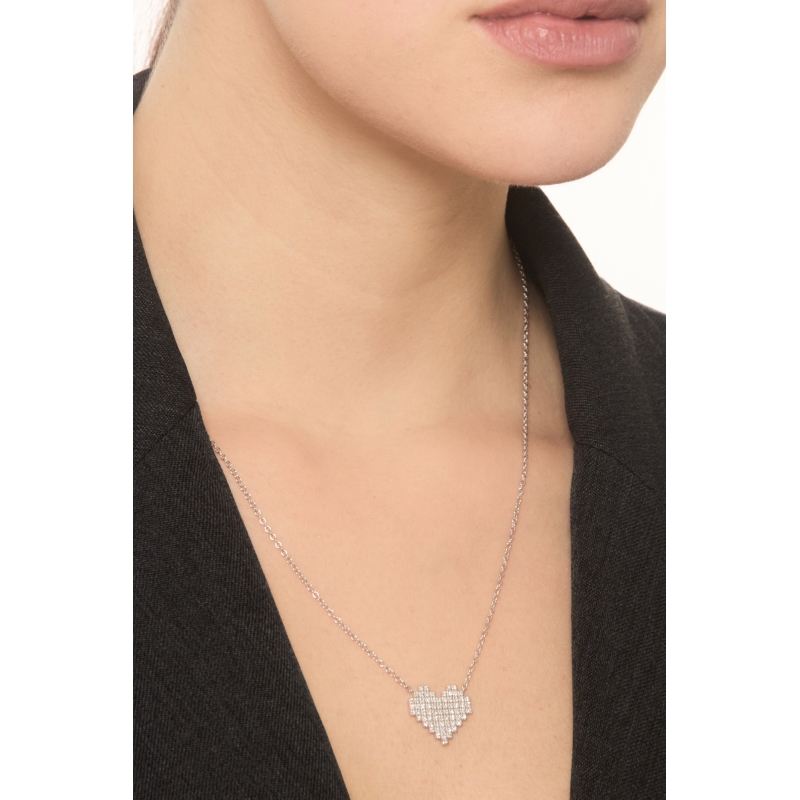 18k white gold necklace with heart pixel diamonds pendant 18k white gold necklace with heart pixel diamonds pendant