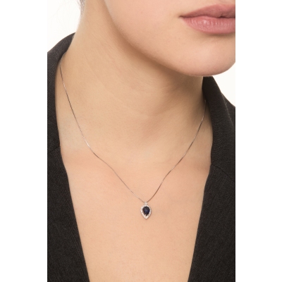 Necklace in white gold 18k with blue sapphire pear cut and diamonds