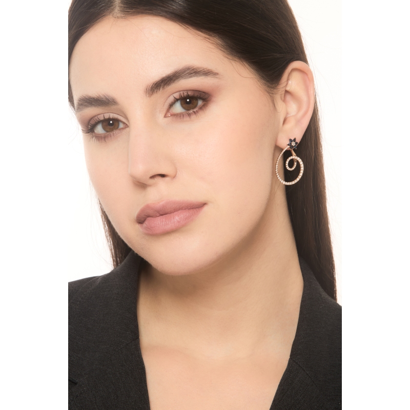 18k rose gold earrings with flower blue sapphires and diamonds 18k rose gold earrings with flower blue sapphires and diamonds