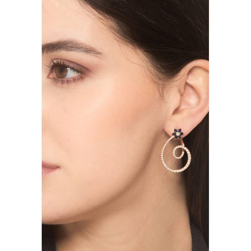 18k rose gold earrings with flower blue sapphires and diamonds 18k rose gold earrings with flower blue sapphires and diamonds