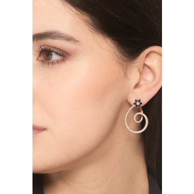 18k rose gold earrings with flower blue sapphires and diamonds