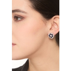 Flower earrings in white gold 18k with blue sapphires and diamonds 2